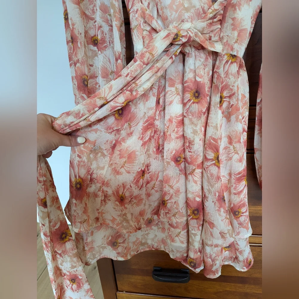 Express Floral Ruffle Wrap Front Romper - Picture 3 of 9
